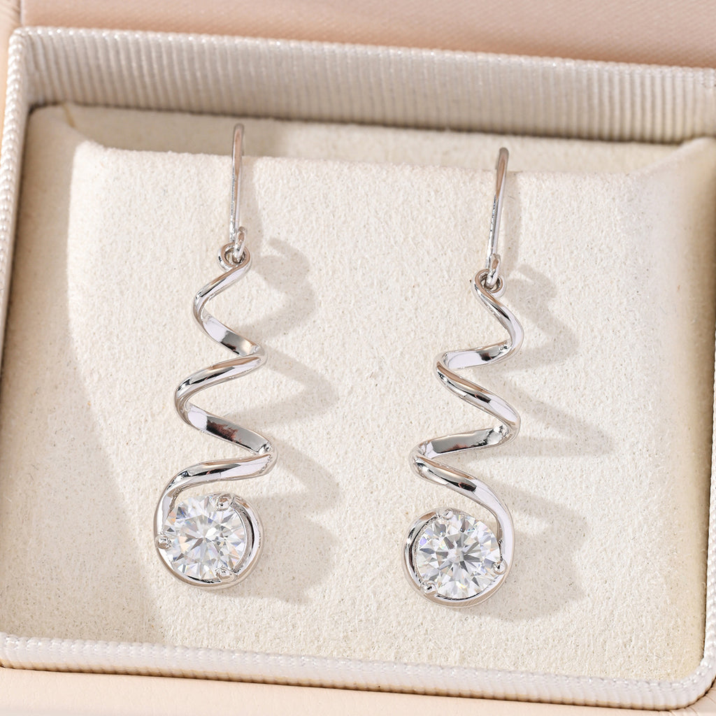 Geometric Spiral 925 Sterling Silver Long Drop Earrings