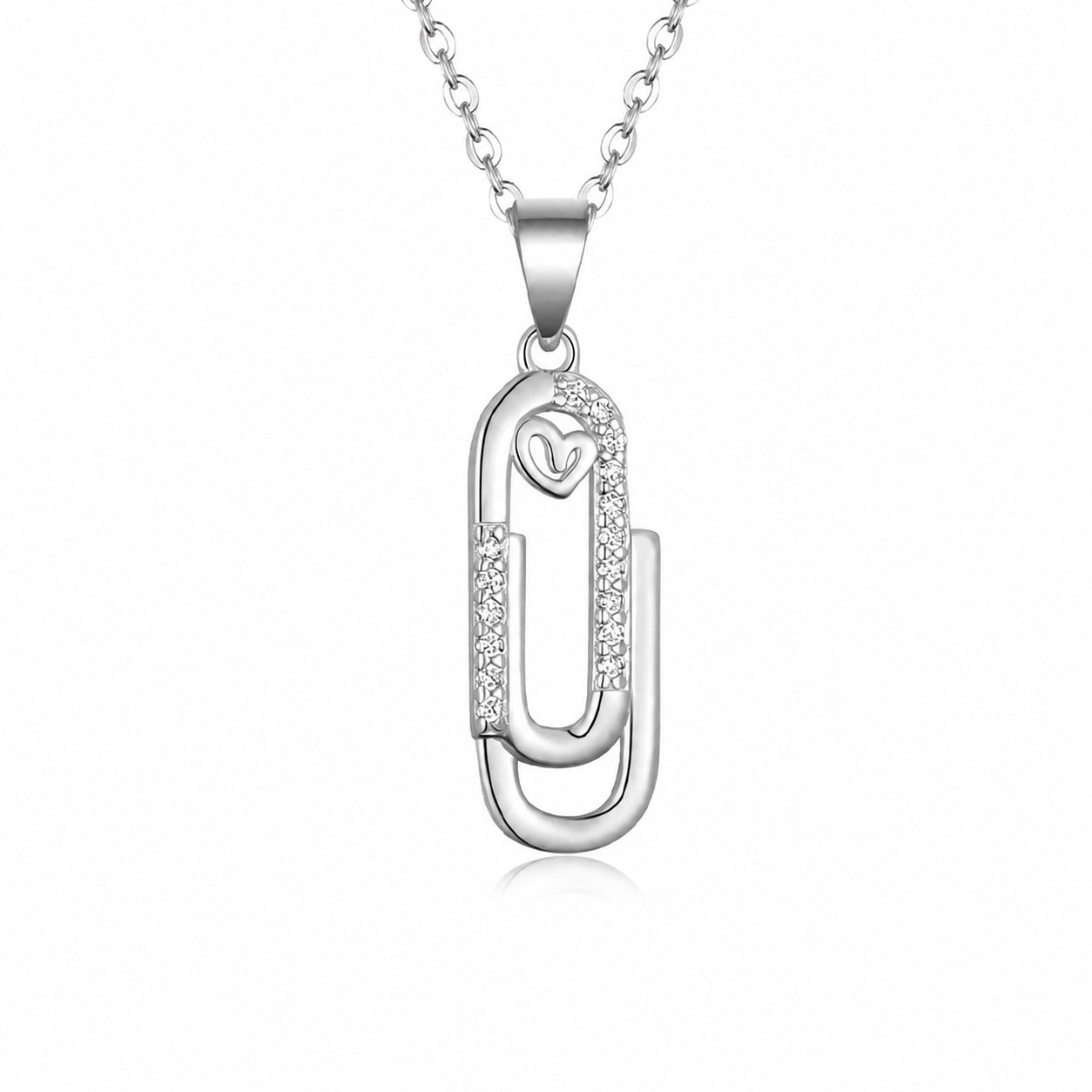 Moissanite Geometric Paperclip Heart Pendant 925 Sterling Silver Fashion Chain Necklace