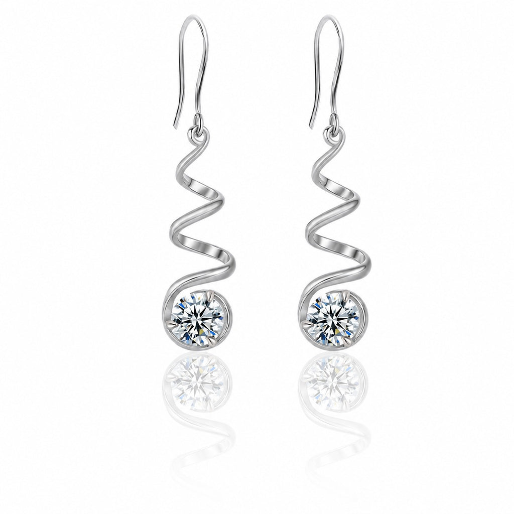 Geometric Spiral 925 Sterling Silver Long Drop Earrings