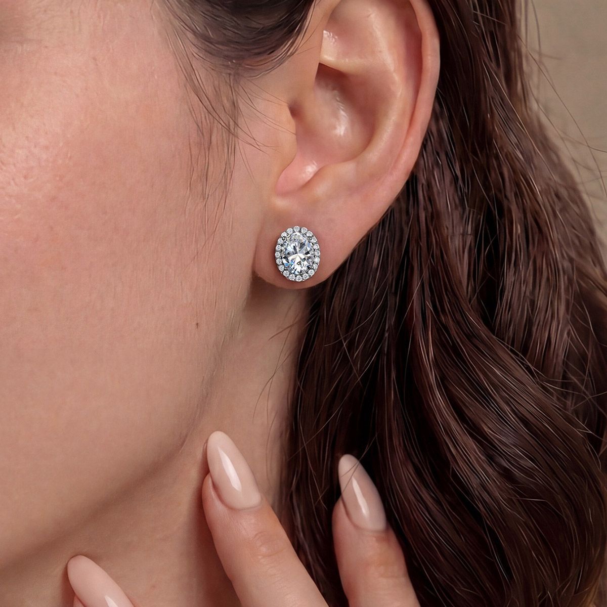 Oval Moissanite  D Color Halo 925 Sterling Silver Stud Earrings
