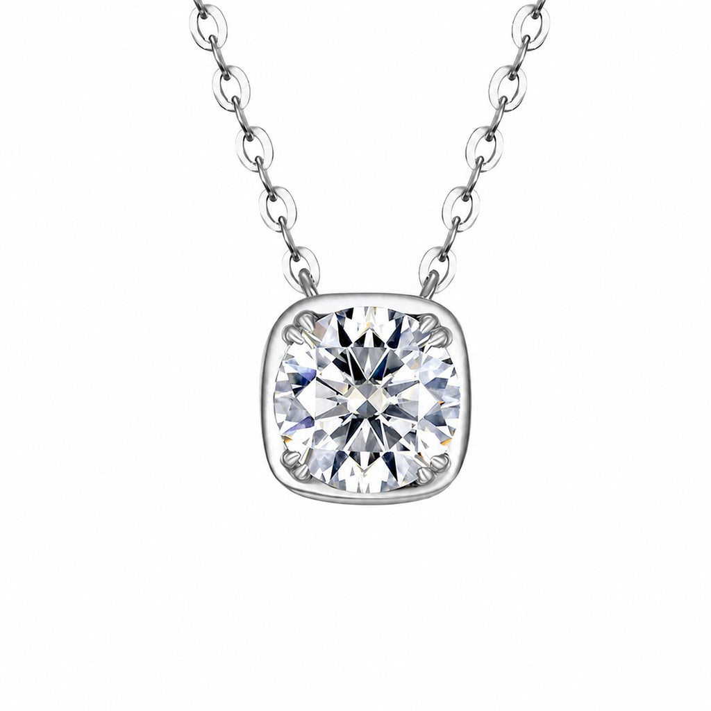 Modern Minimalist Rounded Square Moissanite Silver Tone 925 Sterling Silver Necklace