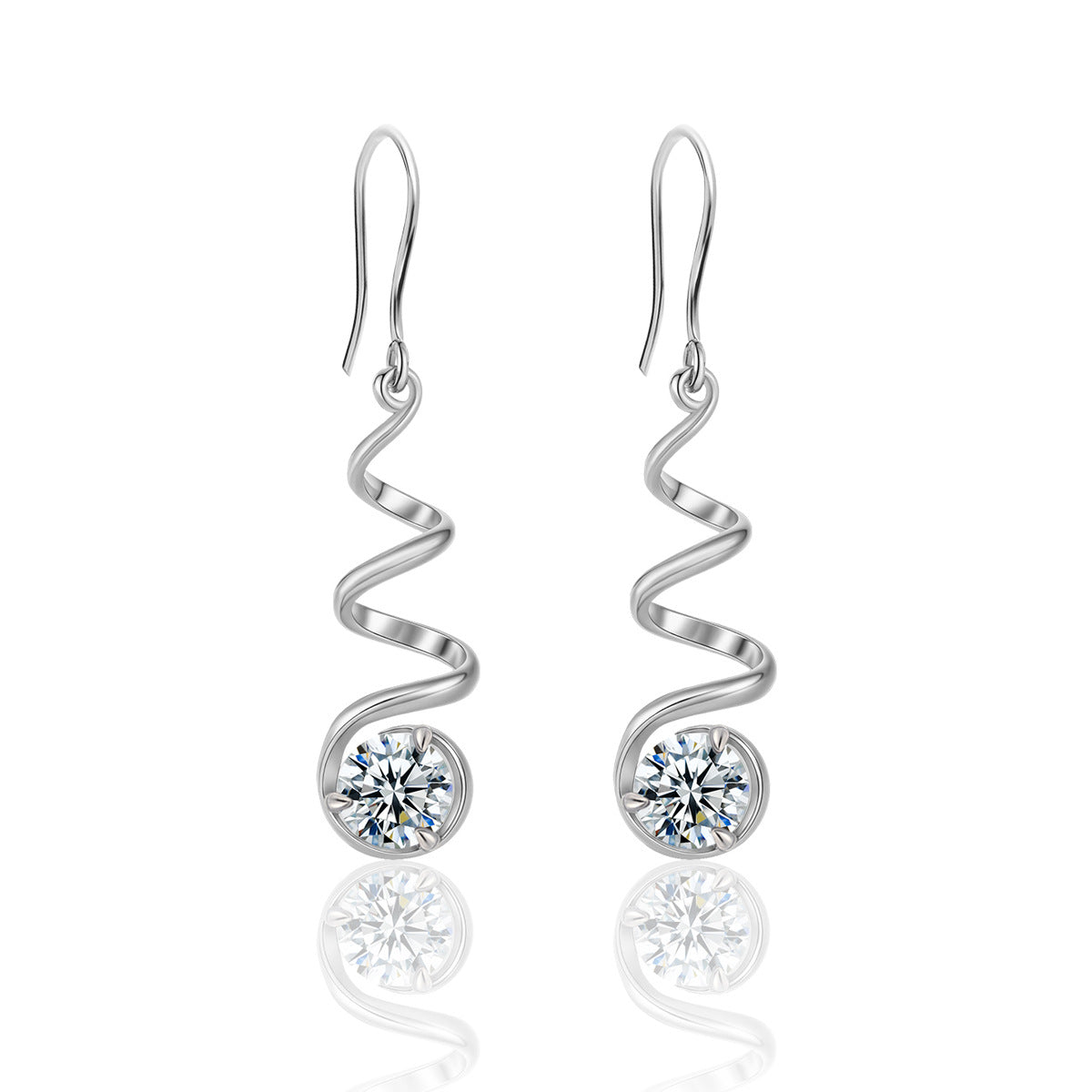 Geometric Spiral 925 Sterling Silver Long Drop Earrings