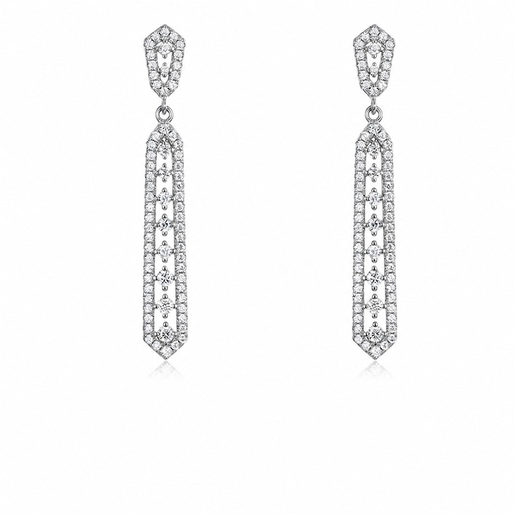 Geometric Long Bar Drop Earrings Moissanite 925 Sterling Silver White Gold Tone Dangle Earrings For Women Elegant Party Wedding Modern Fashion Fine Jewelry Gift 2026 New