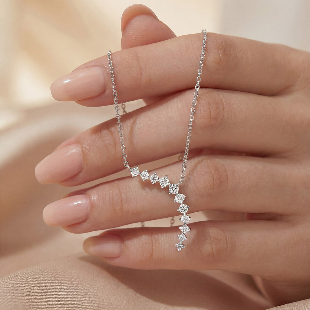 Asymmetrical Wave Geometric White Moissanite S925 Sterling Silver Necklace