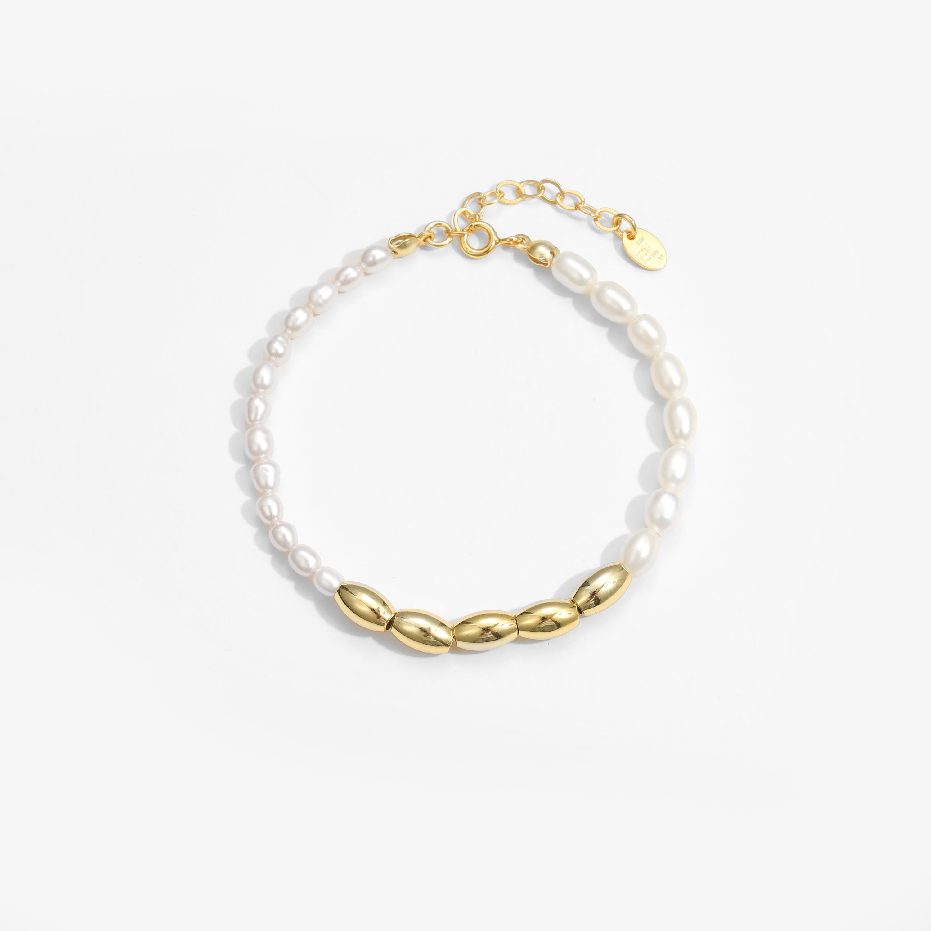 Asymmetry Oval Natural Pearls Beads 925 Sterling Silver Bracelet